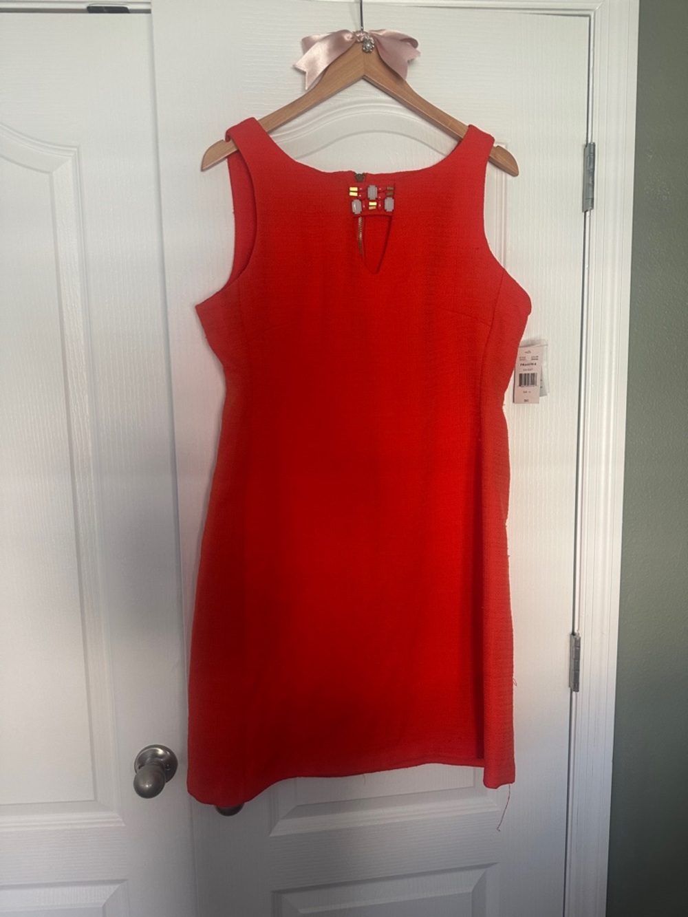 Studio RN Textured Shift Dress in Vivid Coral